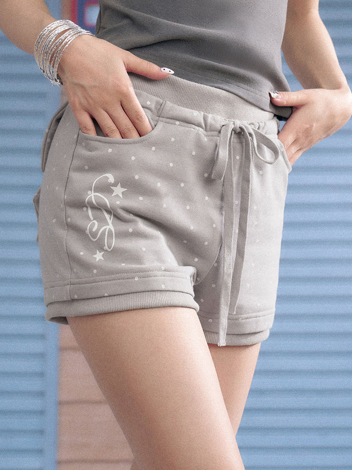 Polka Dot Wing Graphic Drawstring Shorts