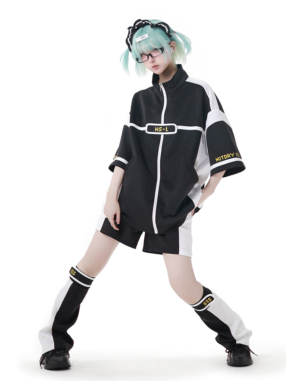 Orbit Hacker Cyber Y2K Zip Jacket Shorts Leg Warmers Headband