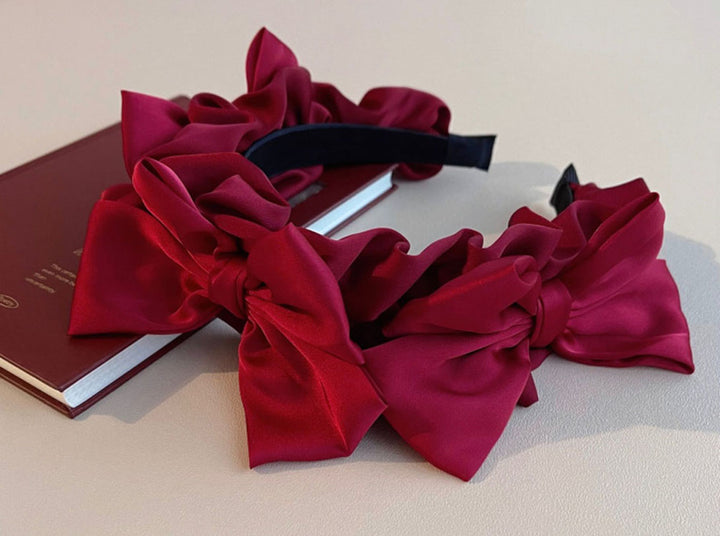 Burgundy Bow Ruffled Headband