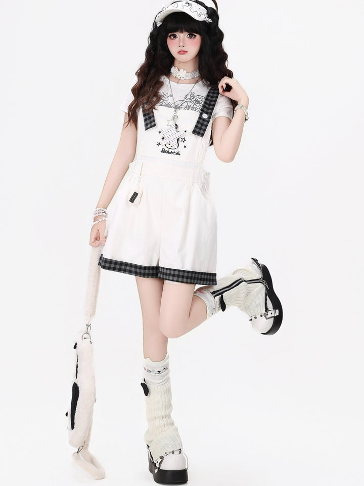 Bunny Plaid Trim Suspender Shorts
