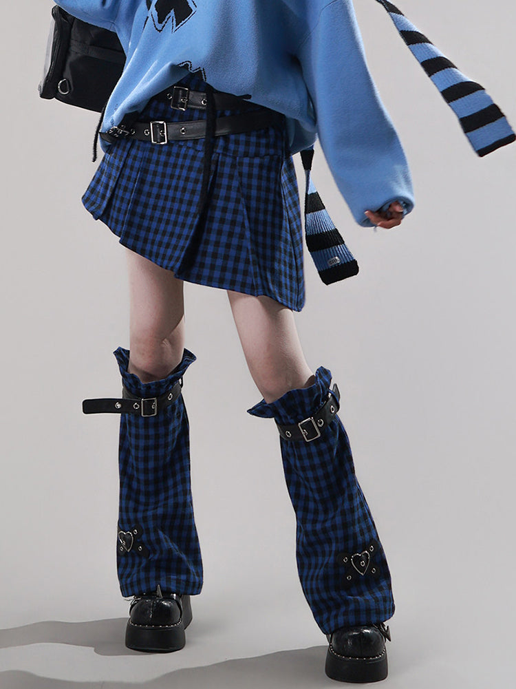 Punk Blue Plaid Belted Skirt