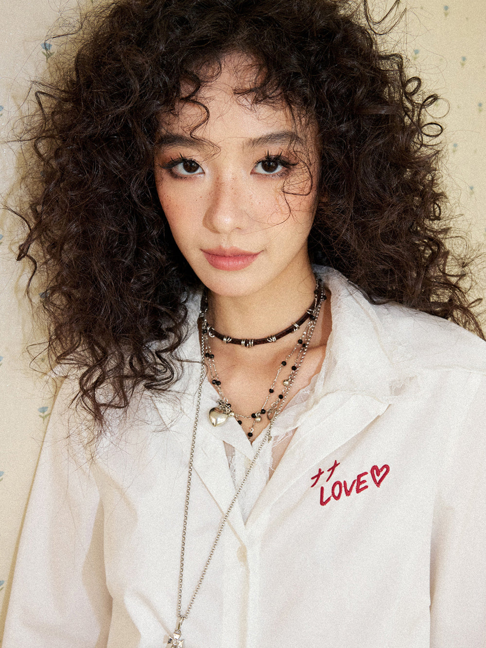 Love Embroidery Ruffle Cuff Button Blouse