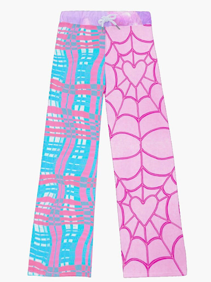 Y2K Pink Spiderweb Plaid Wide Leg Pants