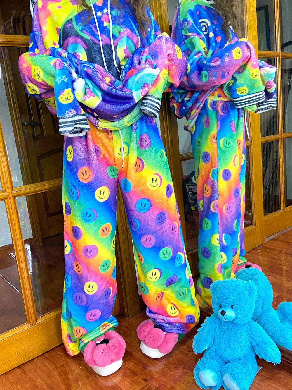 Rainbow Smiley Face Wide Leg Pants
