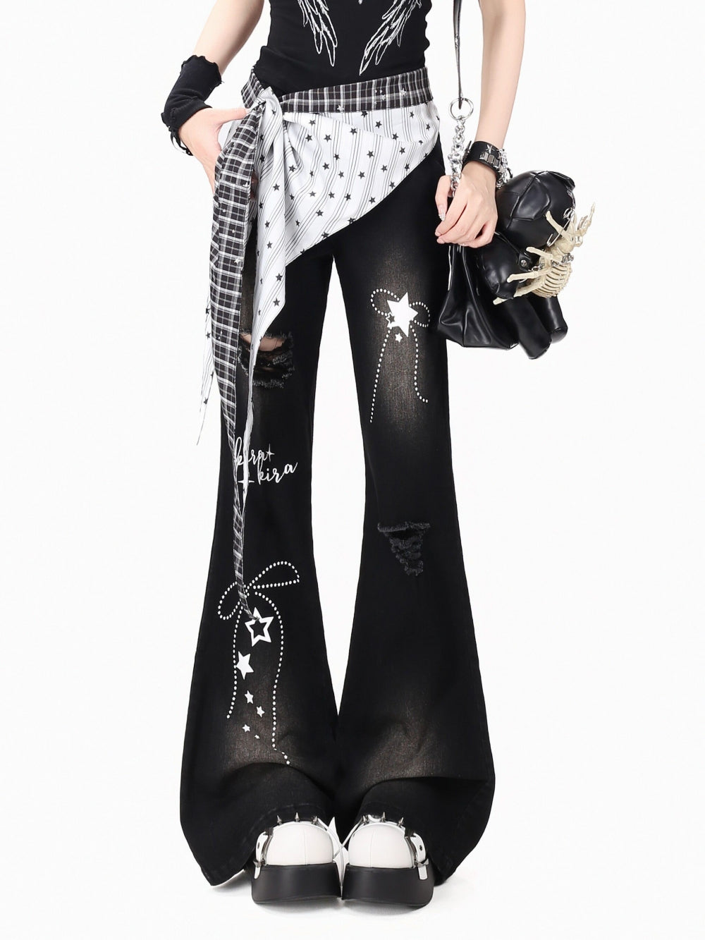 Black Star Rhinestone Flare Jeans