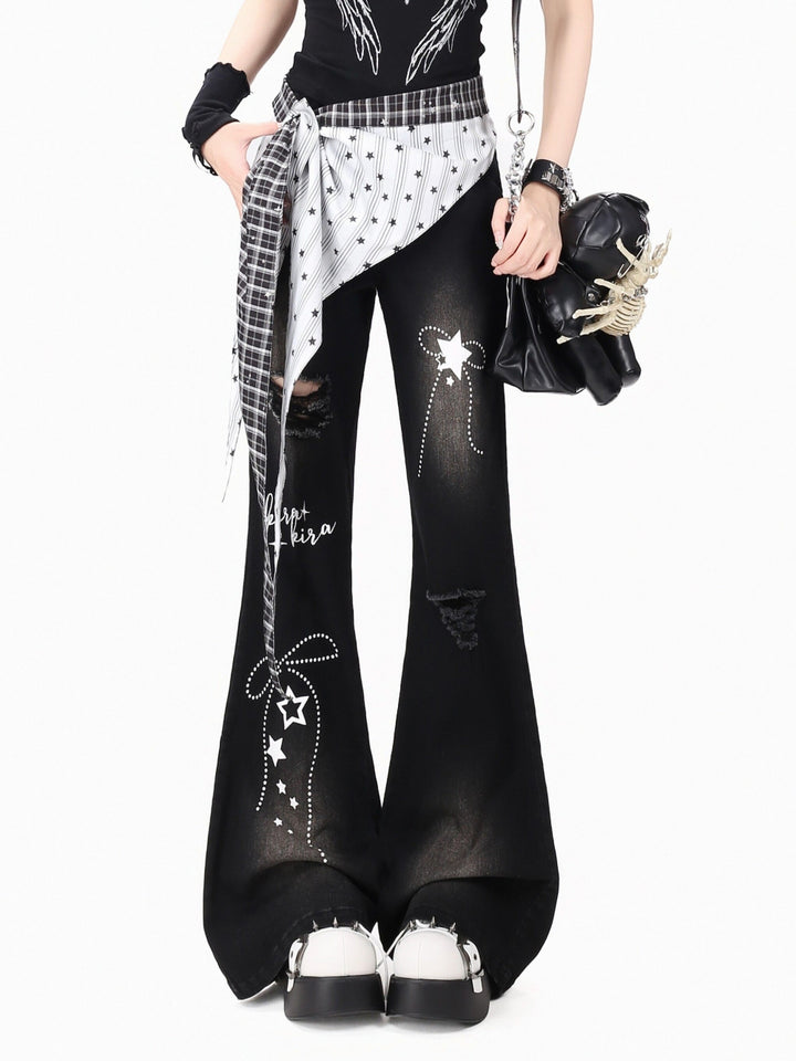 Black Star Rhinestone Flare Jeans
