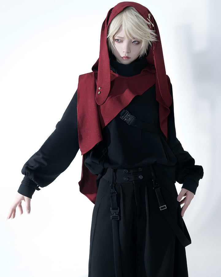 Stylish Burgundy Hooded Cape with Embellishments