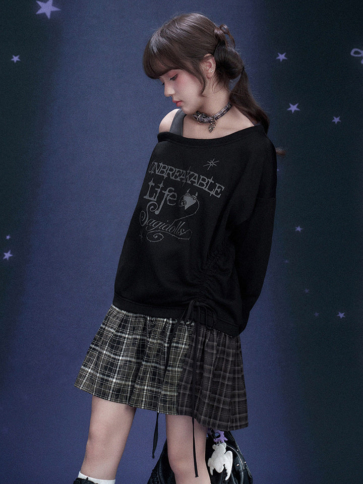 Dark Graffiti Faux Two Piece Dress