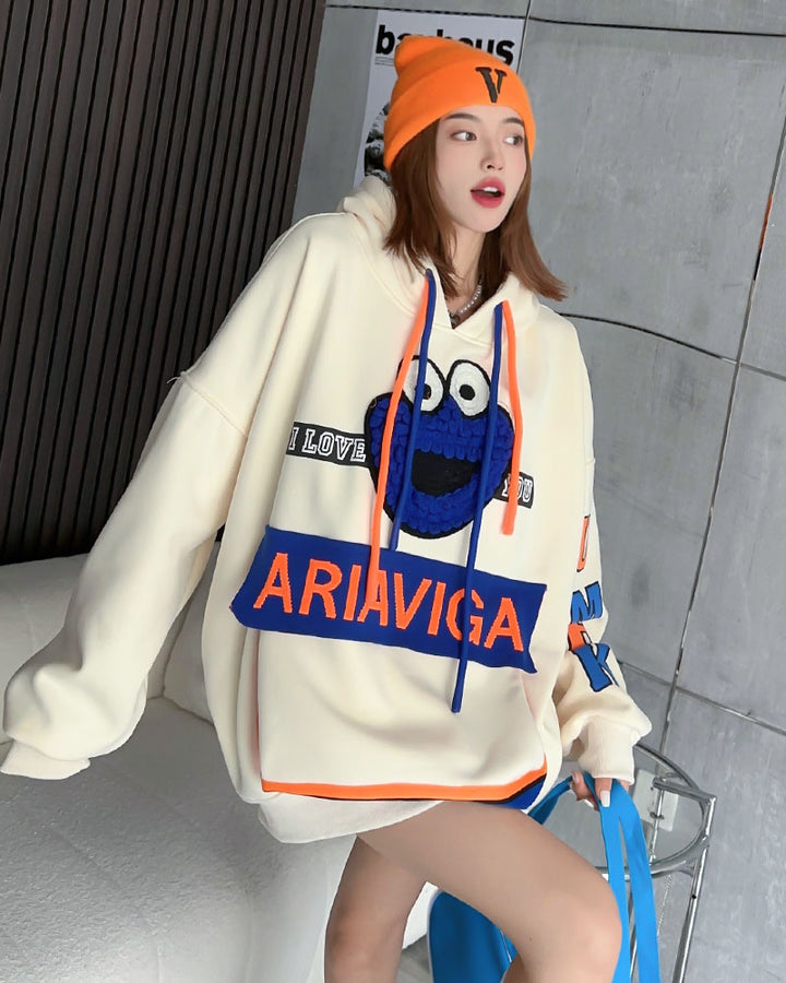 Cartoon Embroidered Loose Casual Autumn/Winter Hoodie