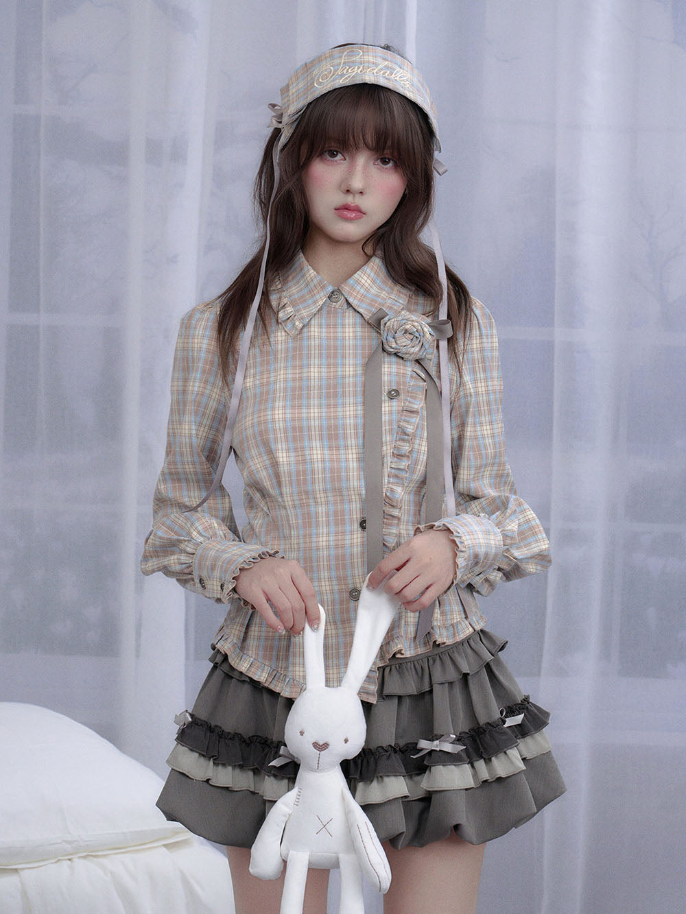 Gray Bow Ruffle Bubble Mini Skirt