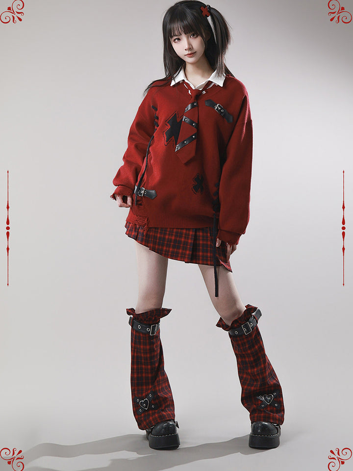 Grunge Distressed Cross Knit Sweater Set