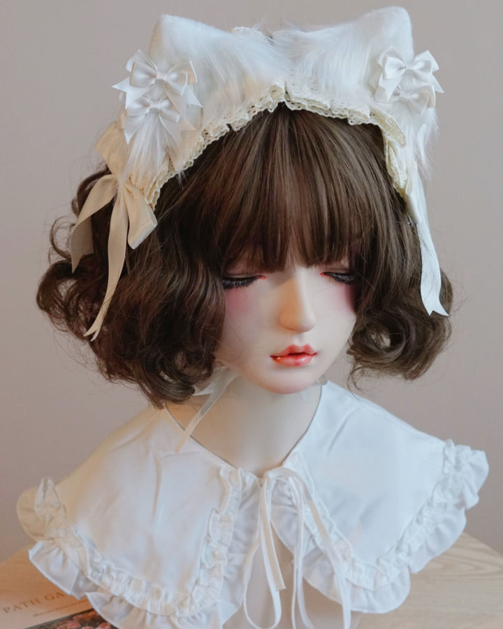 Japanese White Cat Ear Bow Headband