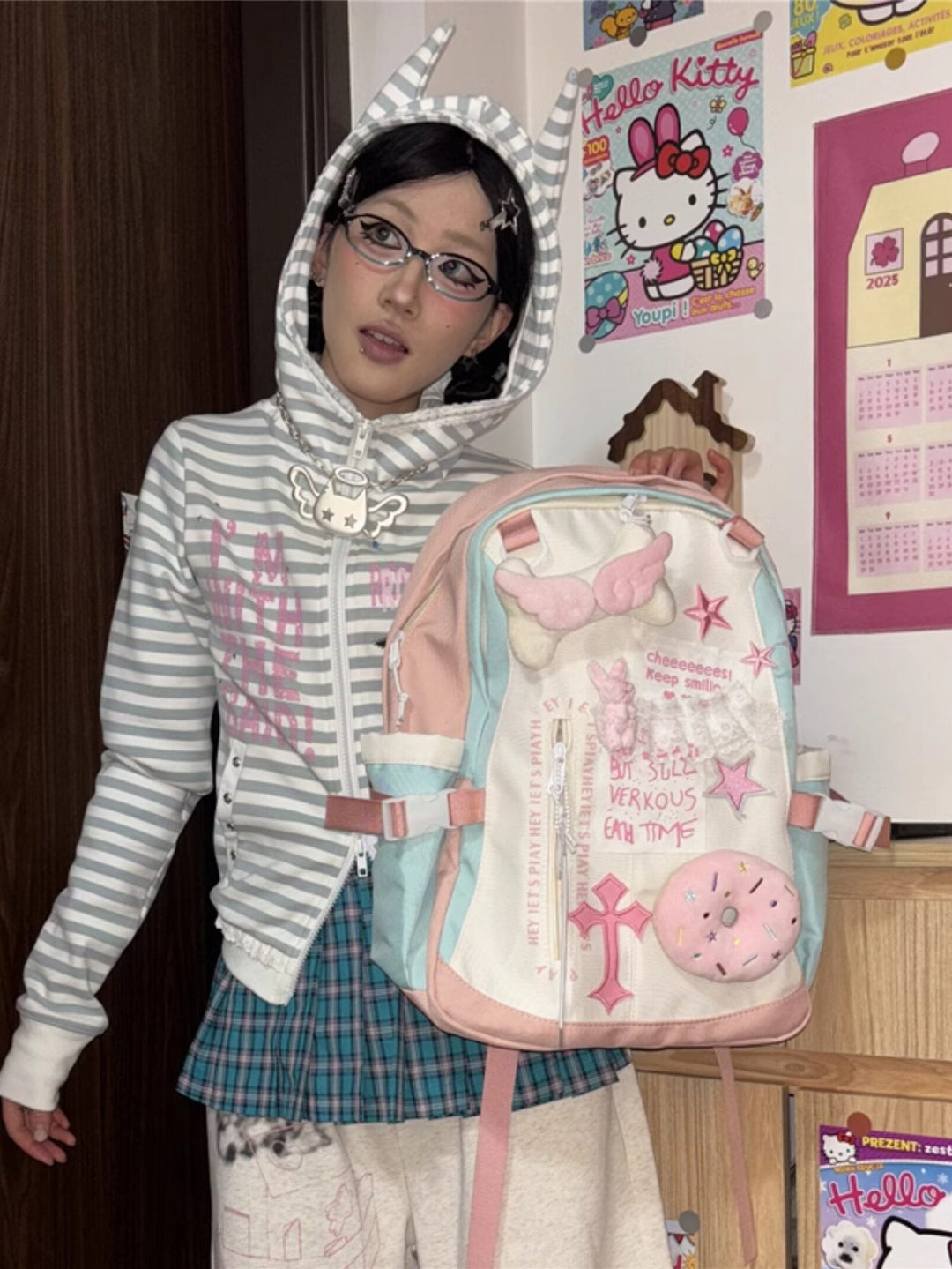 Pastel Pink Mint Colorblock Backpack