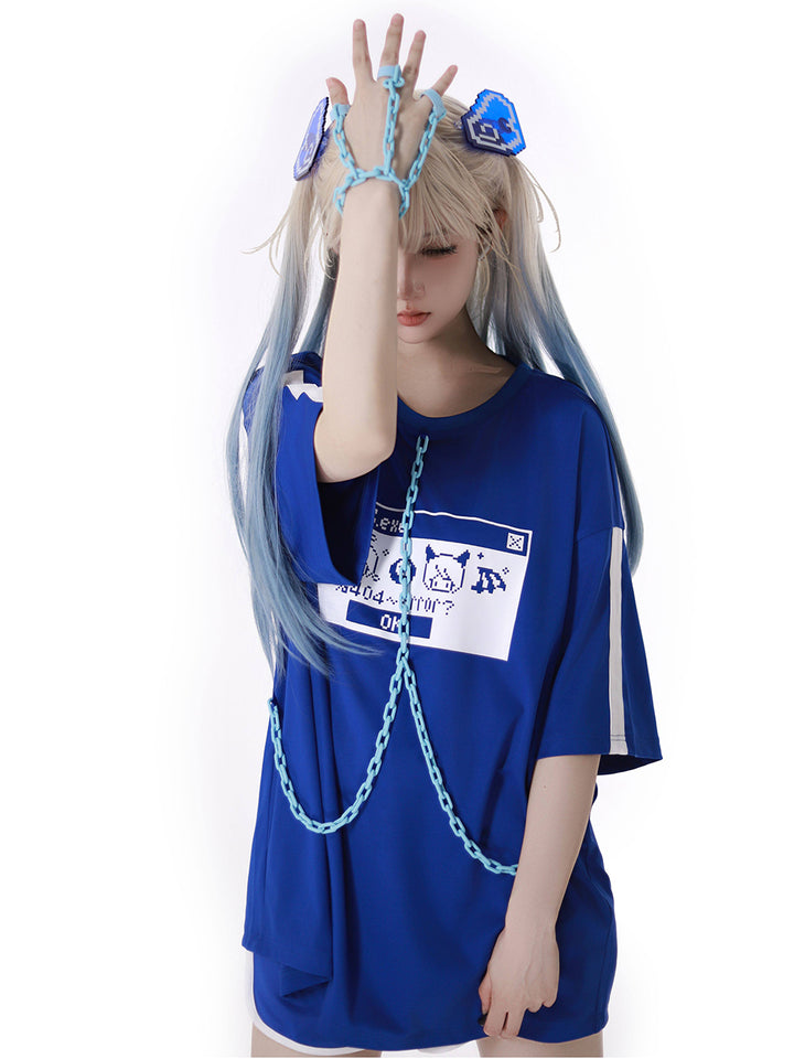 Cyber Y2K Pixel Tee Shorts Leg Warmers Hair Clip