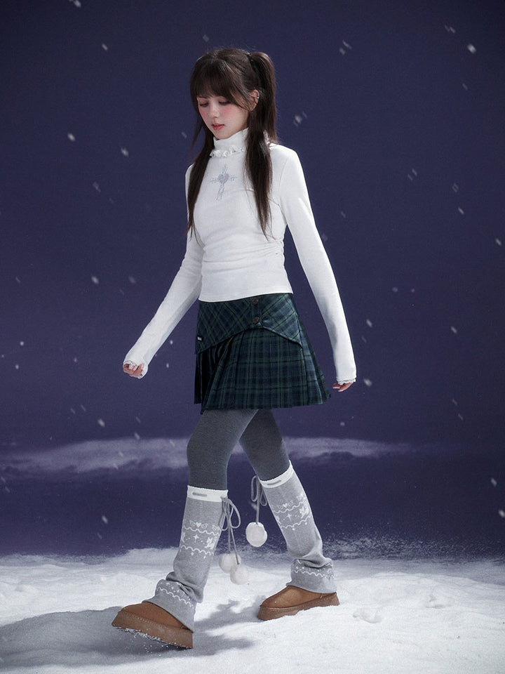 Dark Green Plaid Button Pleated Mini Skirt
