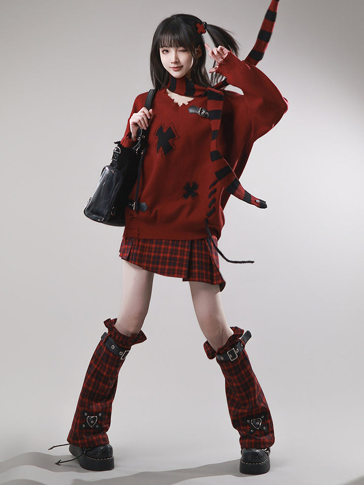 Grunge Distressed Cross Knit Sweater Set