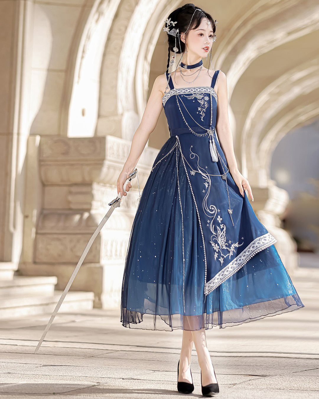 Eternal Day Priestess Blue Cloak Dress with Accessories