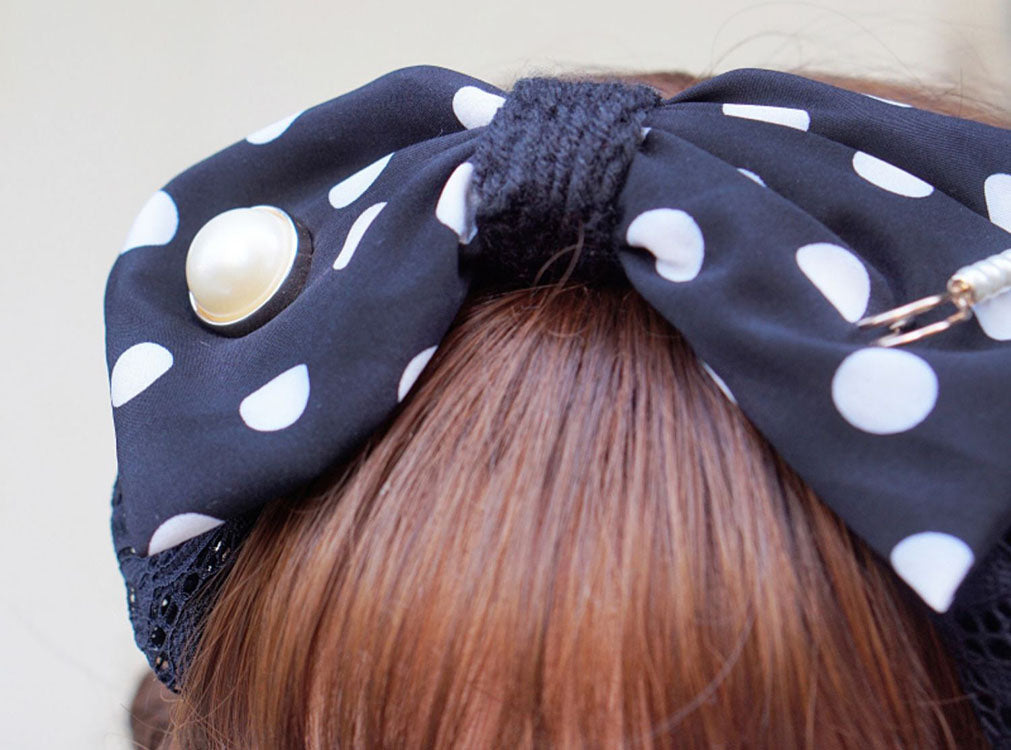 Polka Dot Knitted Bow Headband