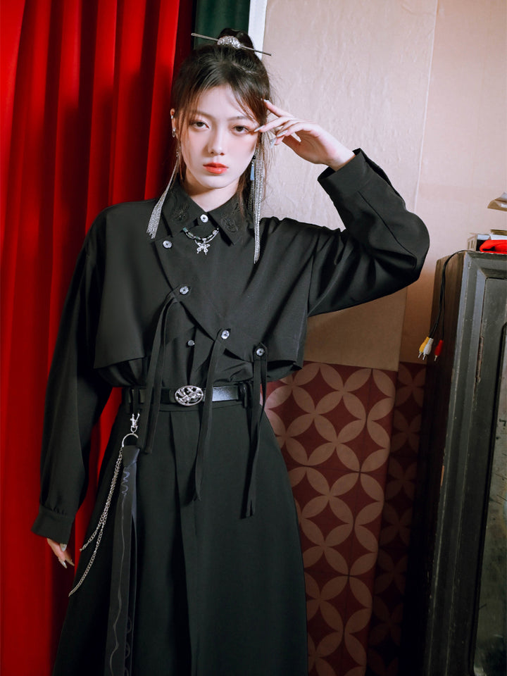 Dark-style asymmetrical embroidered shirt