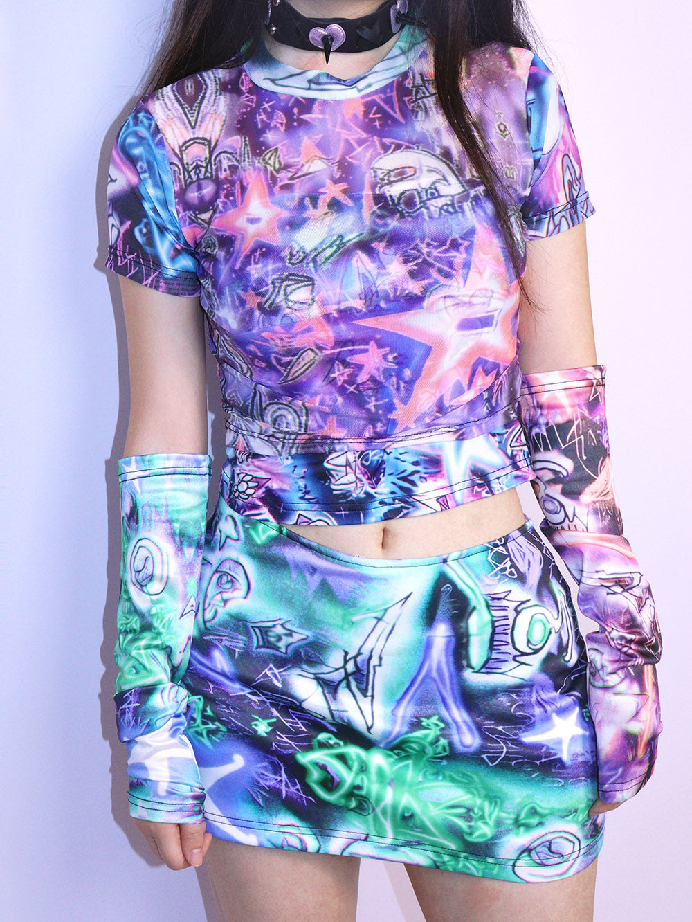 Y2K Purple Star Graphic Crop T-Shirt