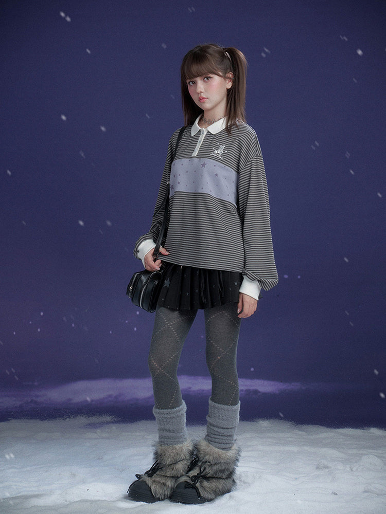 Preppy Striped Polo Top