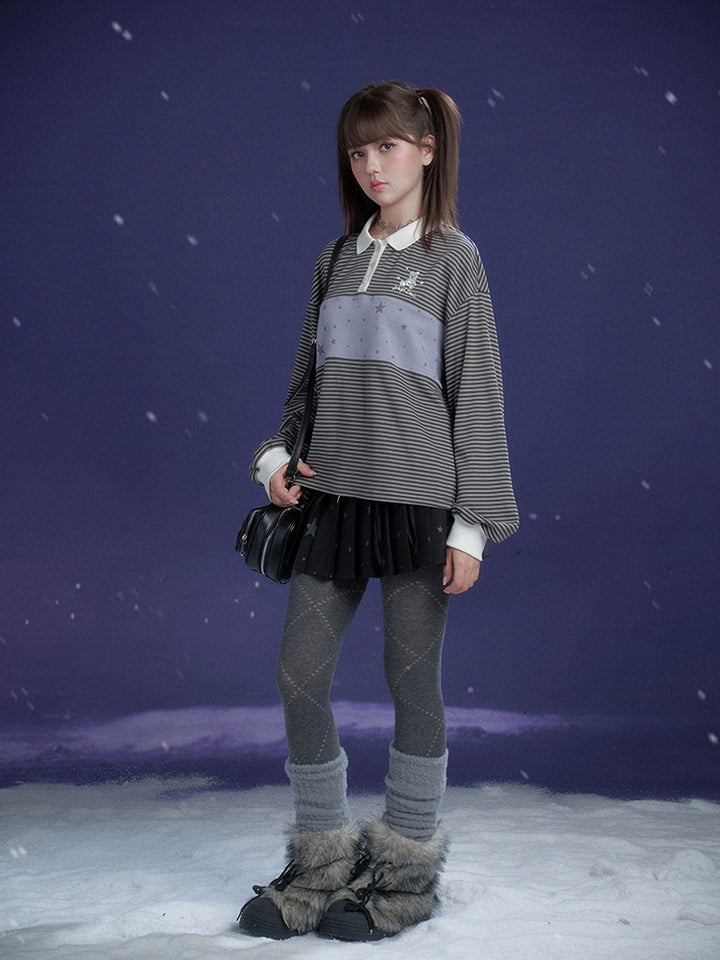 Preppy Striped Polo Top