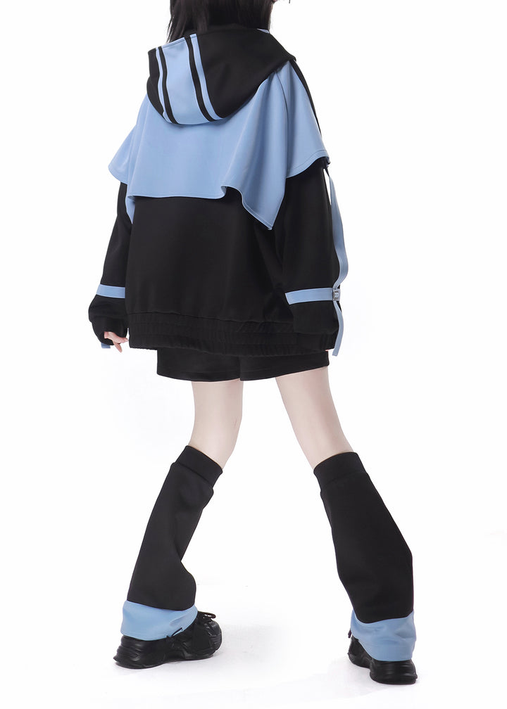 Blue and Black Jirai Kei Jacket Leg Warmers Shorts Pants Headband