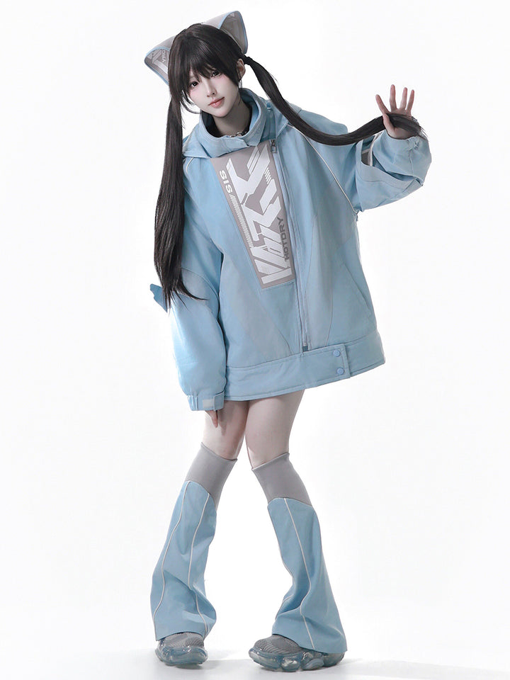 Apocalypse Techwear Cyber Y2K Cat Ear Jacket Shorts Leg Warmers Headband