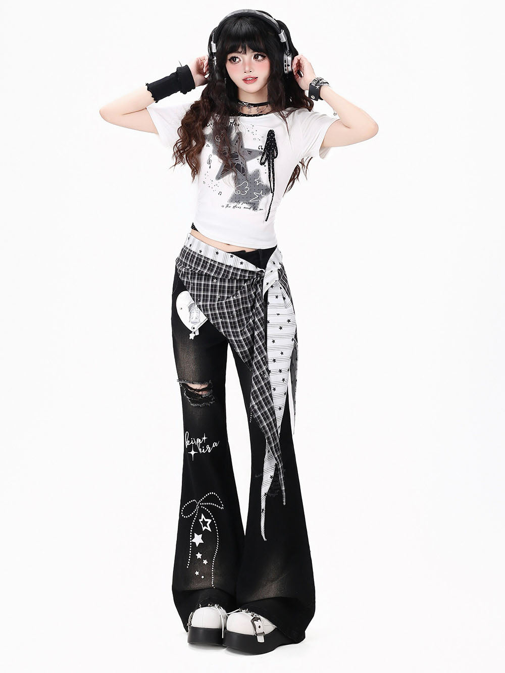 Black Star Rhinestone Flare Jeans