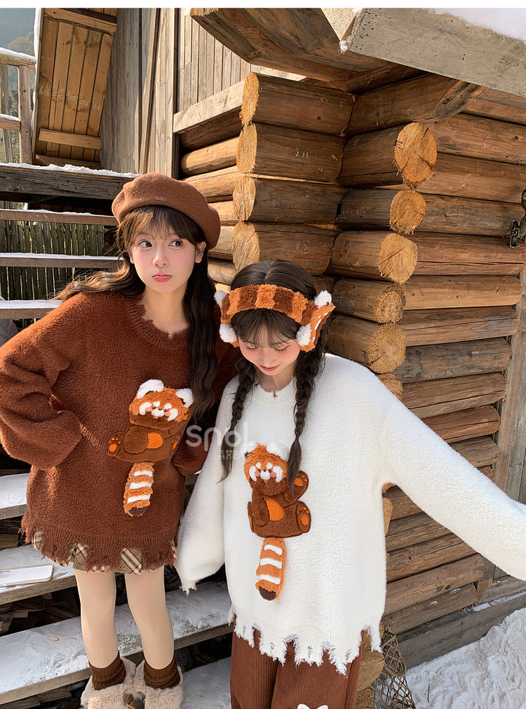 Semi-3D Red Panda Loose Casual Sweater