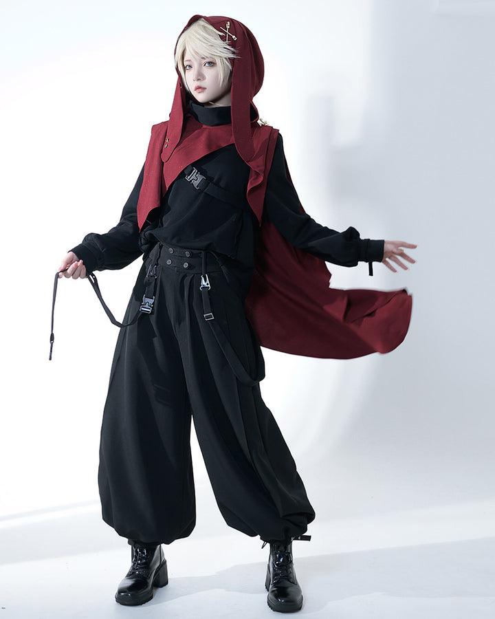 Stylish Burgundy Hooded Cape with Embellishments