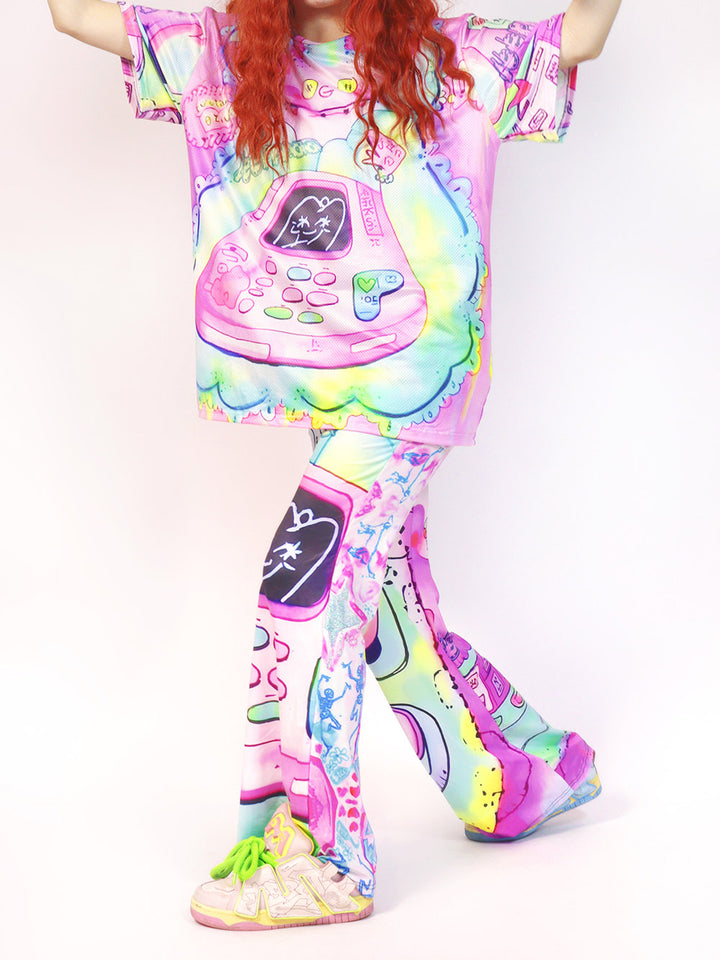 Y2K Pastel Phone Graphic Wide Leg Pants