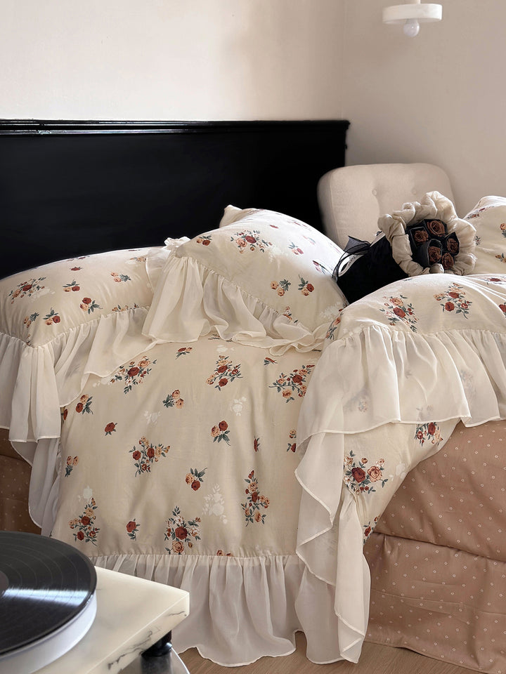 Vintage Rose Cotton Lotus Leaf Edge Bedding Set