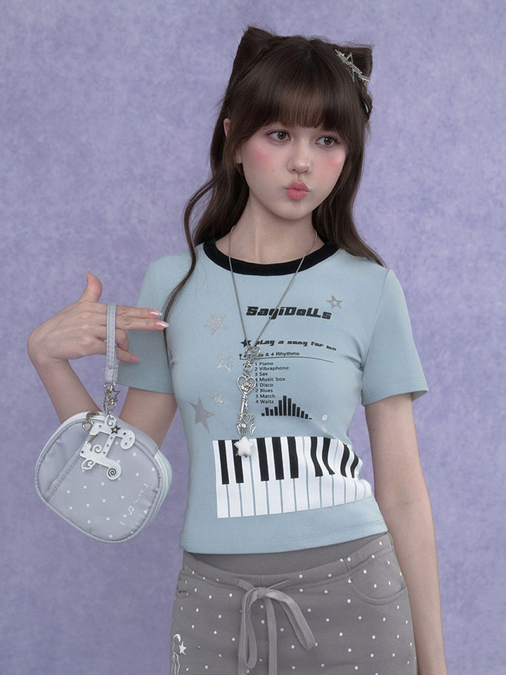 Y2K Piano Star Graphic Baby T-shirt
