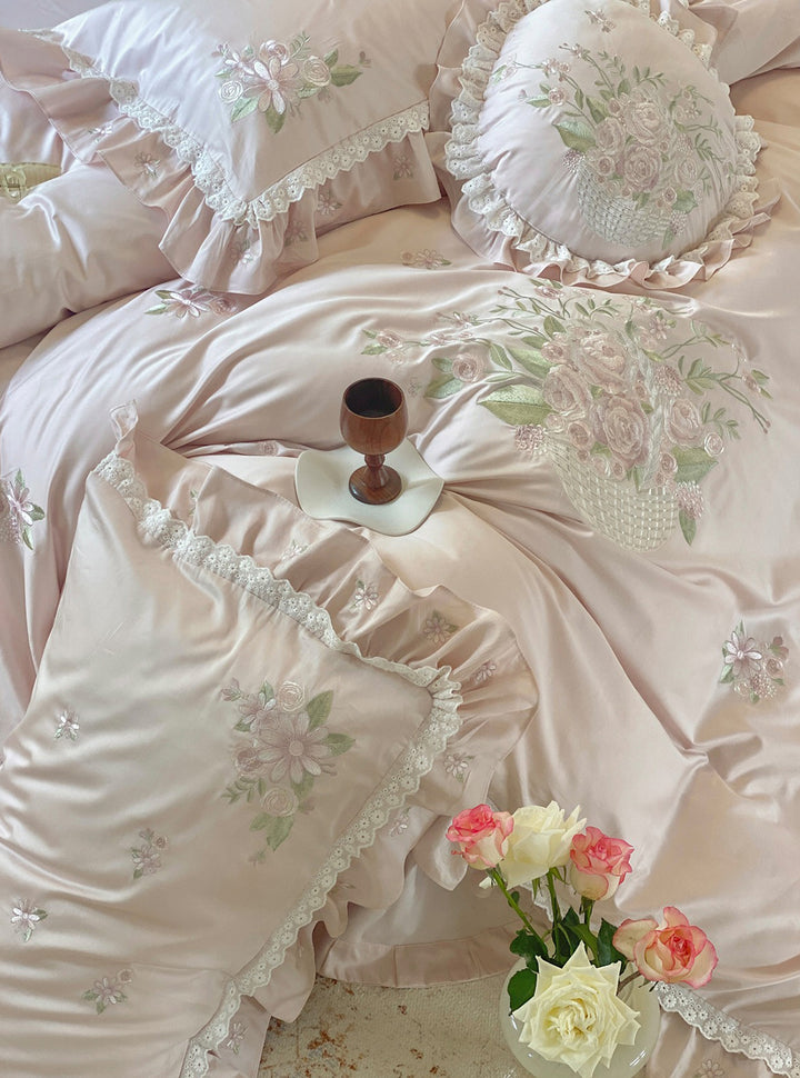 Rose Embroidery Lace Cotton Bedding Set