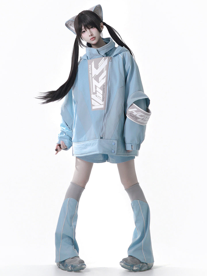 Apocalypse Techwear Cyber Y2K Cat Ear Jacket Shorts Leg Warmers Headband