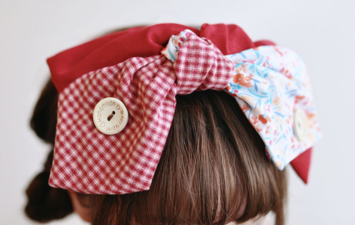 Checkered Floral Large Bow Headband