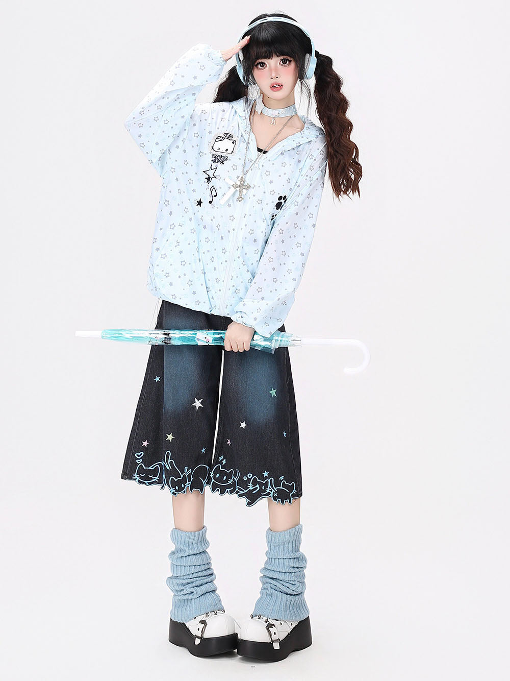 Pastel Star Print Hooded Sun Jacket