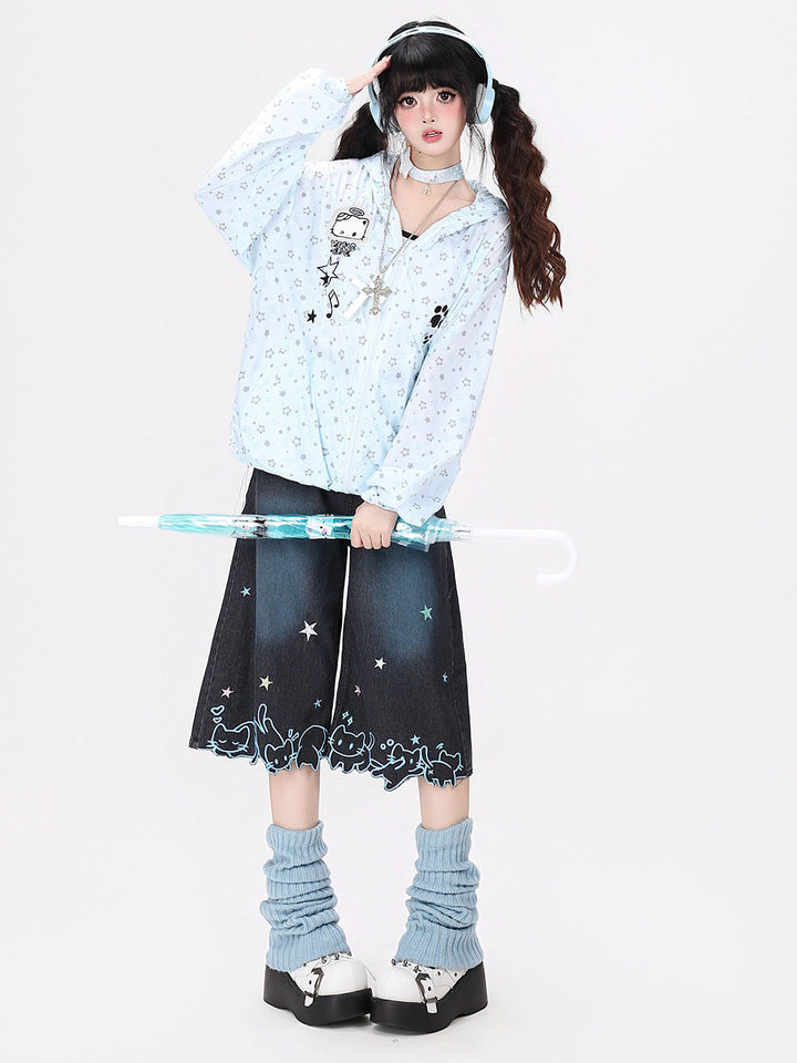 Pastel Star Print Hooded Sun Jacket