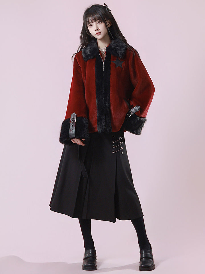 Punk Buckle Belted Safety Pin Skirt