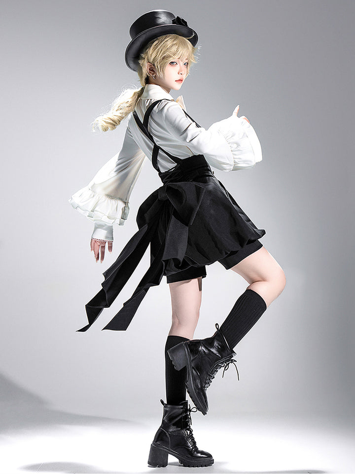 Elegant White Bow Blouse with Ruffle Sleeves