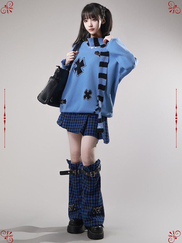 Grunge Distressed Cross Knit Sweater