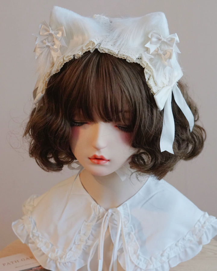 Japanese White Cat Ear Bow Headband