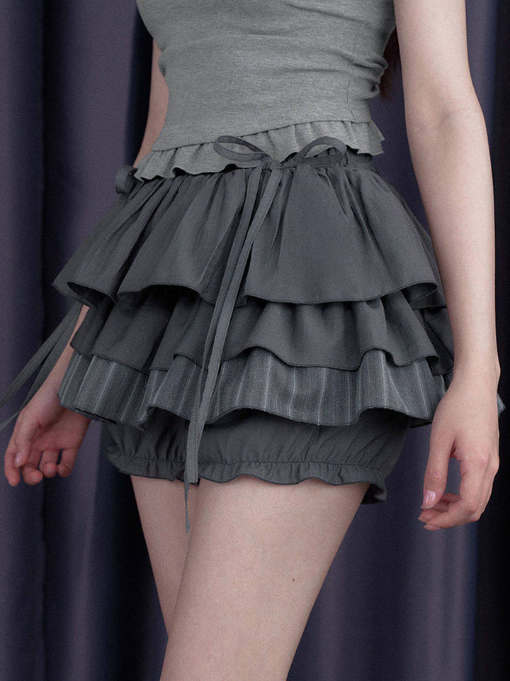 Gray Bow Tie Layered Ruffle Skort
