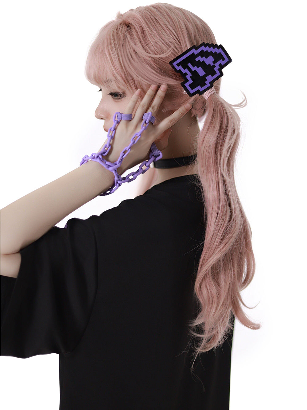 Cyber Y2K Pixel Tee Shorts Leg Warmers Hair Clip