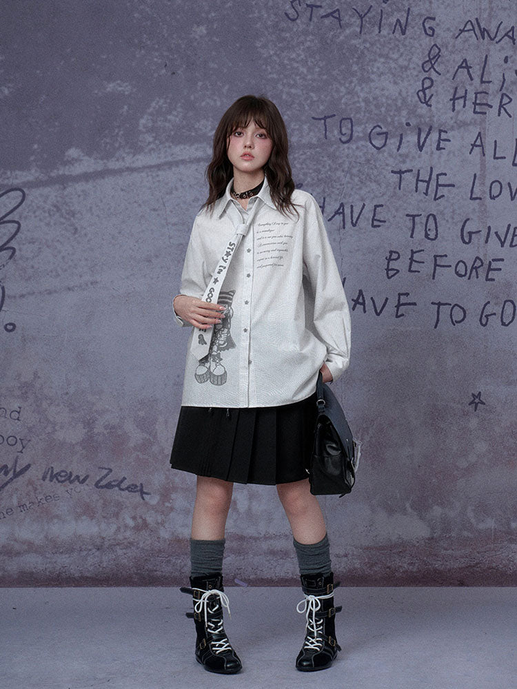 Subcul Jirai Anime Graphic Stripe Shirt With Tie