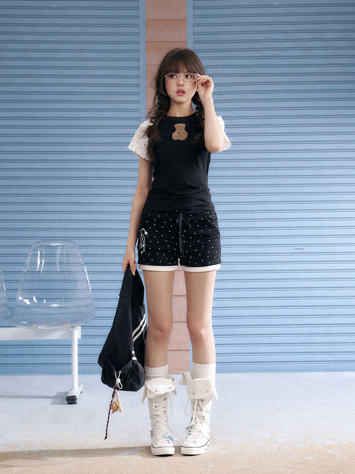 Polka Dot Wing Graphic Drawstring Shorts