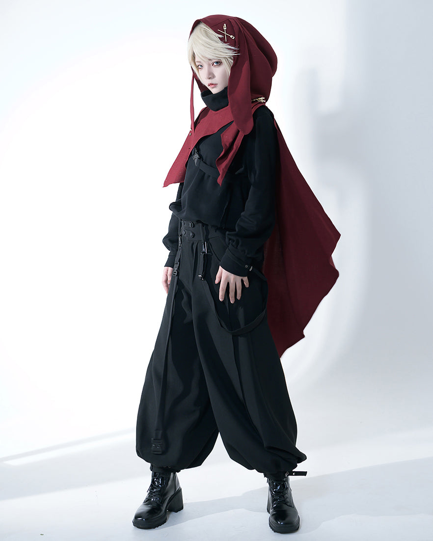 Stylish Burgundy Hooded Cape with Embellishments
