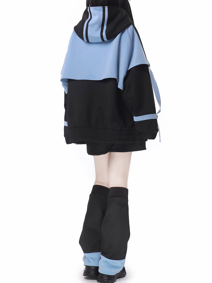Cyber Y2K Color Block Jacket Shorts Pants Leg Warmers Headband