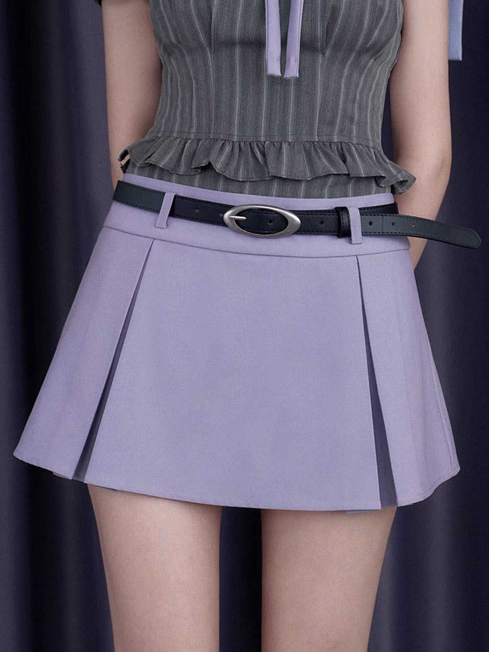 Lavender Layered Waist Belted Mini Skirt